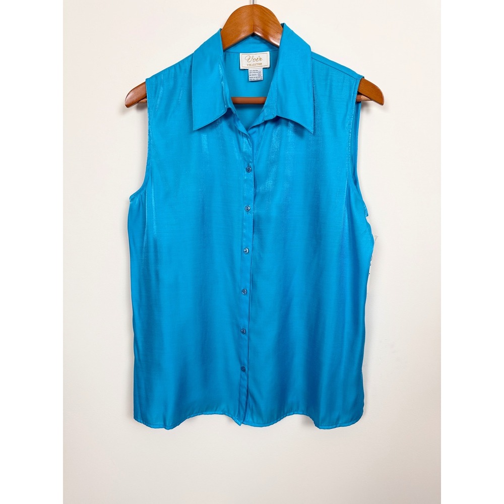 Voir Collection Sleeveless Blouse Womens XL Blue Button Front Textured NWT